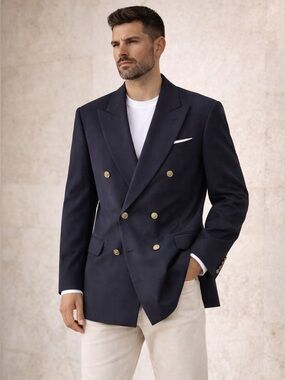 Men's Double-Breasted Black Blazer with Gold Buttons Sz 44R